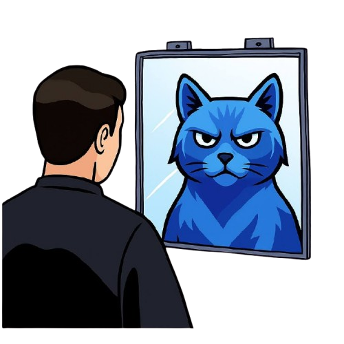 Cat mascot in mirror